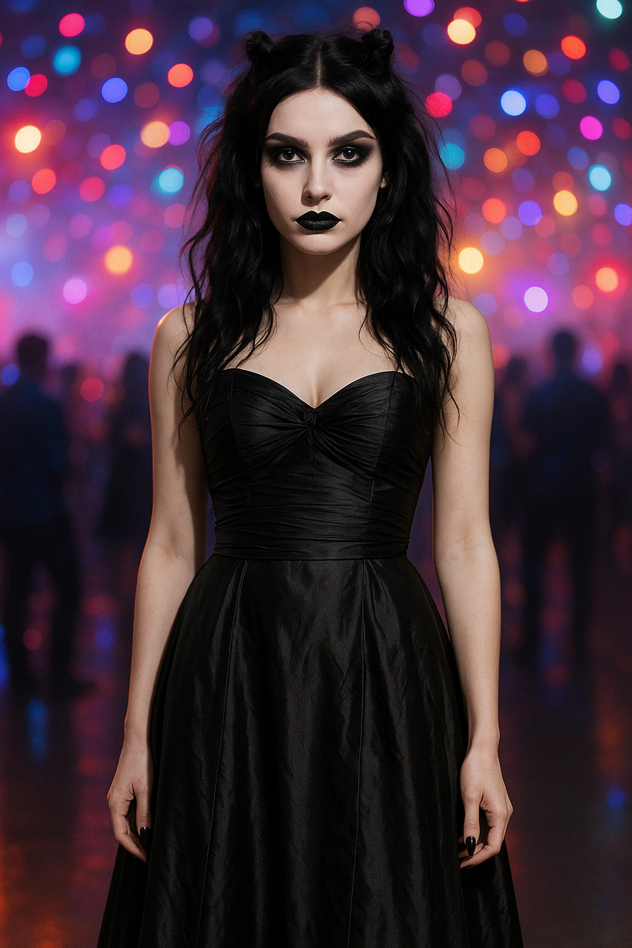 Black satin Grunge prom dress strapless sweetheart top SZ 4 Goth wedding formal
